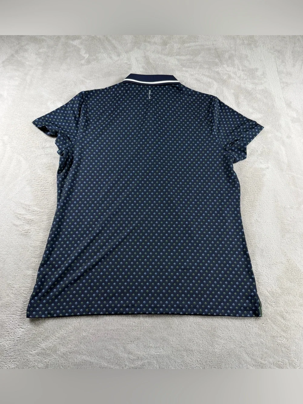 RLX Ralph Lauren Womens Geometric Golf Polo Shirt L Navy Tailored Fit